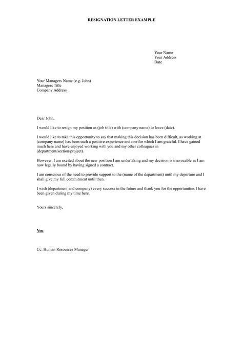 Basic Resignation Letter Template Uk