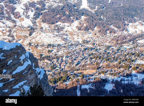 Cortina Dampezzo Winter City View From Faloria Ski Area Ski Resort In