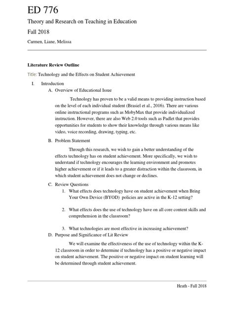 A literature review is a document or section of a document that collects key sources on a topic and discusses those sources in conversation with each other (also called when we say literature review or refer to the literature, we are talking about the research (scholarship) in a given field. Popular Research Paper Literature Review Outline Format ...