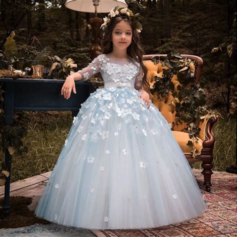 Charming Half Sleeves Lace Tulle Kids Ball Gowns With Butterfly