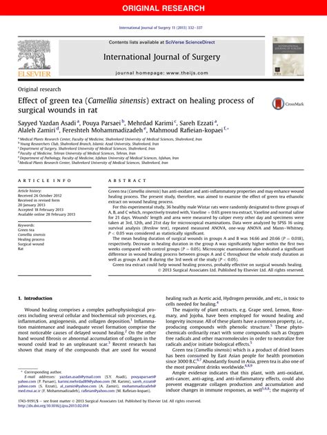 (PDF) Effect of Green Tea (Camellia sinensis) Extract on Healing