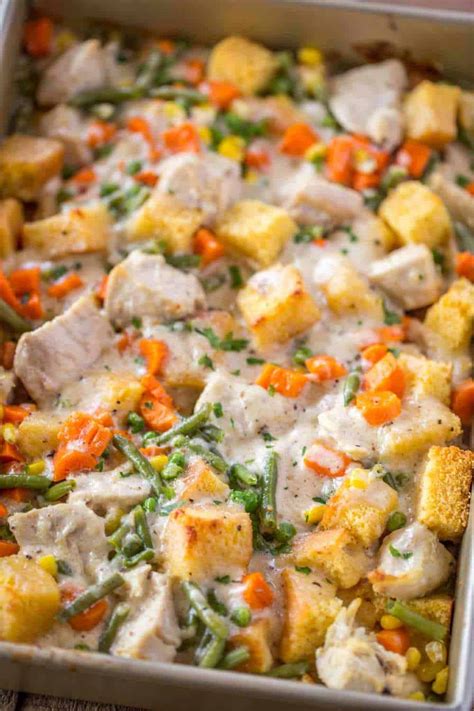 Leftover Turkey Casserole With An Easy Creamy Cheddar Gravy Cornbread