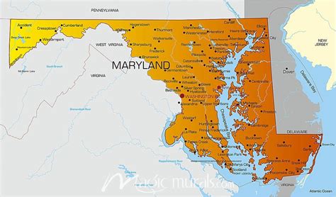 Maryland State Map Wallpaper Wall Mural By Magic Murals
