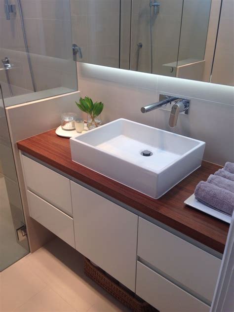 Ensuite Bathroom With Reclaimed Timber Vanity Top And Custom Vanity