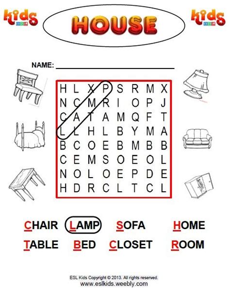 House Word Search For Beginners Worksheets