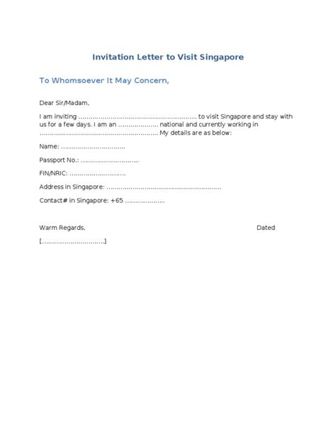 View visa requirements for mozambique business travel visas or mozambique tourist travel visas. Sample Invitation Letter to Visit Singapore
