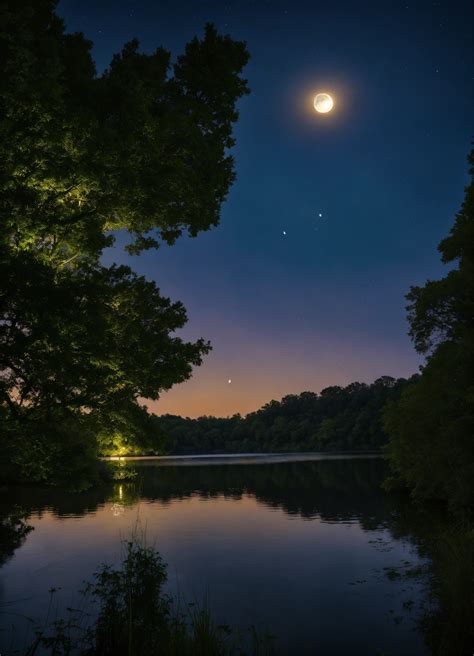 Lexica - "Describe a serene and picturesque night scene by a tranquil