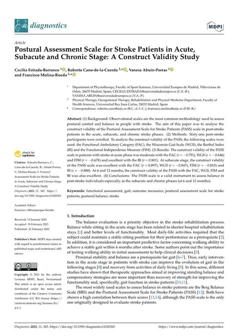 Postural Assessment Scale For Stroke Patients In Acute Subacute And