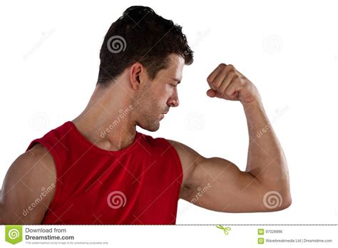 Close Up Of Male Athlete Flexing Muscles Stock Photo Image Of