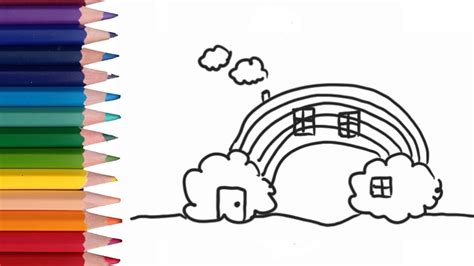 Drawing rainbow house and coloring for kids - YouTube