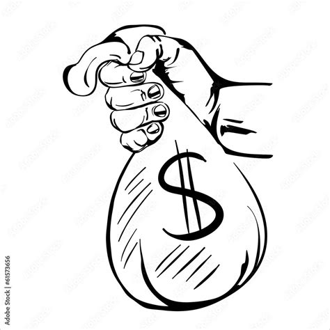 Vetor Do Stock Hand Holding Money Bag Sketch Cartoon Vector