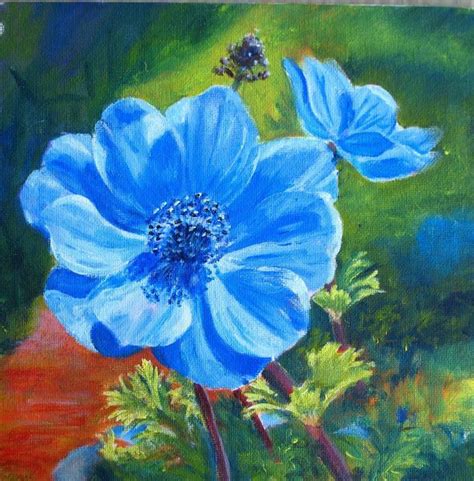 Acrylic Flower Paintings Marions Floral Art Blog Blue Anemone Acrylic Painting Blue Art