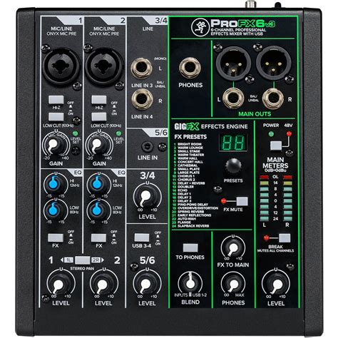 Mackie Profx6v3 6 Channel Professional Effects Mixer And Usb Interface