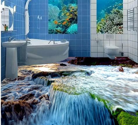 3d Water Stone Floor Bathroom 3d Wallpaper Waterproof Pvc Self Adhesive