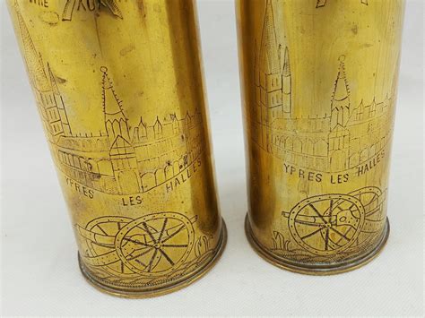 Ww1 75mm Trench Art Ypres Shell Case Pair Sally Antiques