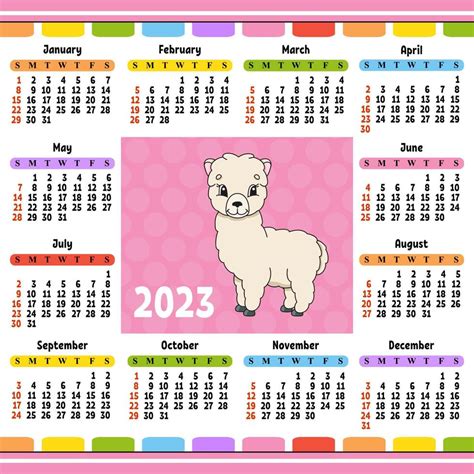 Calendar For 2023 With A Cute Character Fun And Bright Design