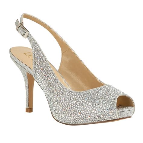 buy the silver diamante lotus ladies astro peep toe shoe online