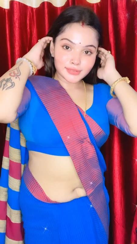 Hot Assamese Lady Sexy Big Navel In Blue Saree