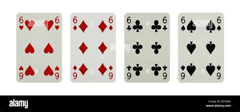 6 Six Of Hearts Diamonds Clubs Spades Cards Stock Photo