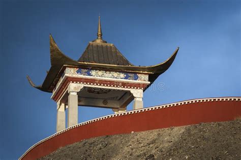 Tibetan Pagoda Along The Street To Old Tsetang Tibet Stock Photo