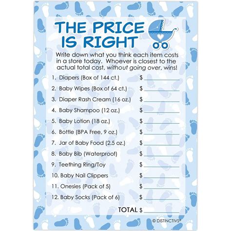 Its A Boy Blue Baby Shower Game The Price Is Right Set Of 20