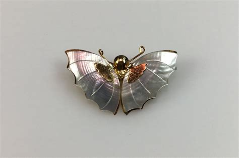 Gold Toned Butterfly Pin Brooch Shell On Wings Used Etsy In 2022