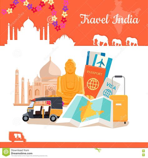Travel To India Indias Traditional Symbols Icons Attractions Vector