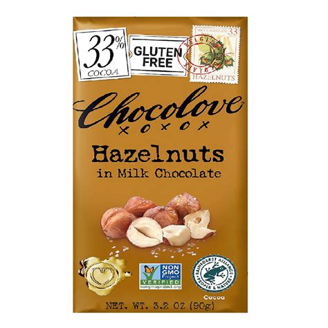 Chocolove Hazelnuts In Milk Chocolate Bar 33 Cocoa 90g Healthy Options