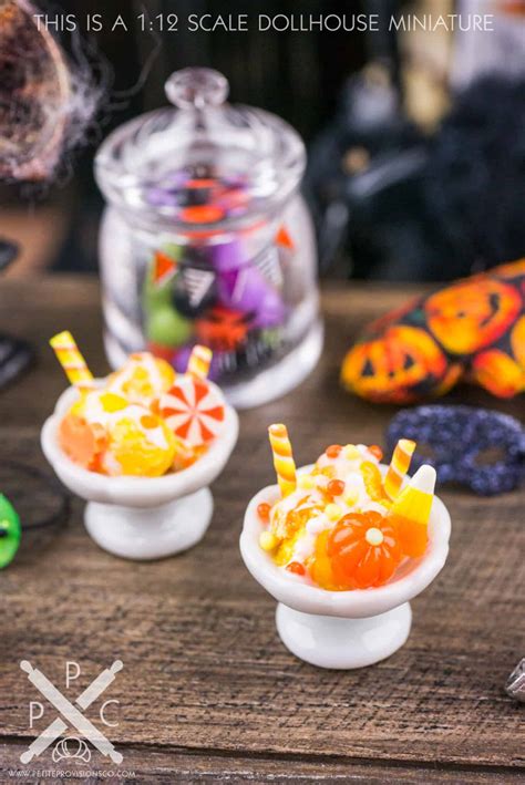 Dollhouse Miniature Candy Corn Ice Cream Sundae With Pumpkin 112