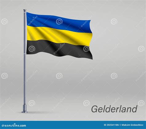 waving flag of gelderland province of netherlands on flagpole stock