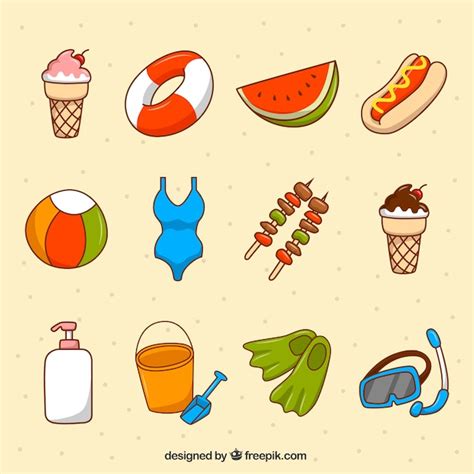 Free Vector Variety Of Hand Drawn Summer Objects