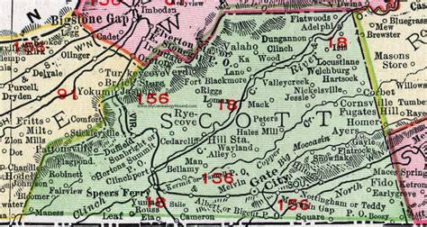 Scott County Virginia Map 1911 Rand Mcnally Gate City Speers