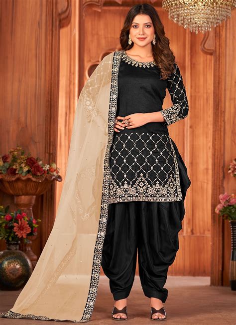 Black Silk Punjabi Suit