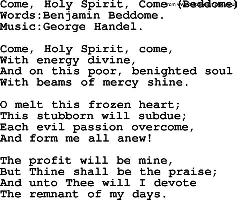 Pentecost Hymns Song Come Holy Spirit Come Beddome Lyrics And Pdf