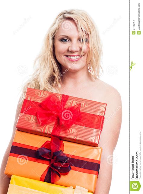 Happy Naked Woman With Ts Stock Image Image 31489163