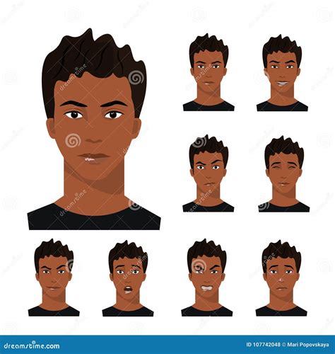 African Boy Head Emoji Facial Emotions Avatar Character Man Face