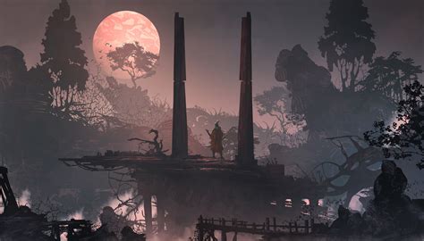 Wallpaper Digital Art Samurai Warrior Landscape Environment