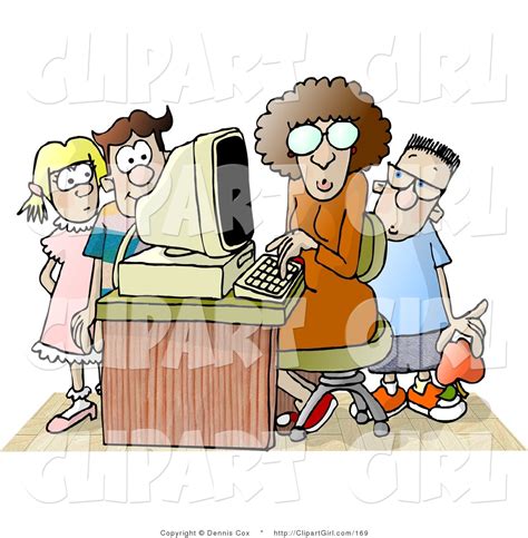 Clip Art Of A Female Teacher Sitting At A Computer Surrounded By