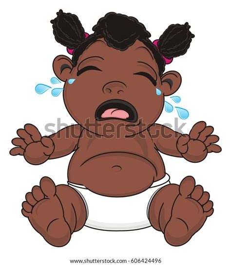 Crying Black Baby Girl Sit Tears Stock Illustration 606424496