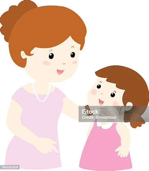 Ilustración De Mamá Hable Con Su Hija Suavemente Dibujos Animados