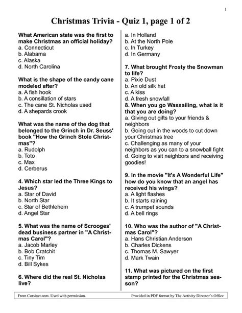 Free Printable Christmas Trivia Questions And Answers Printable