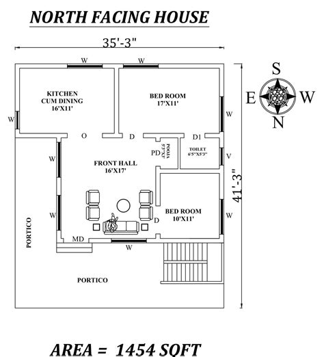 353x413 Amazing North Facing 2bhk House Plan As Per Vastu Shastra