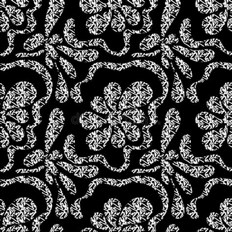 Monochrome Abstract Flowers On A Black Background Seamless Pattern