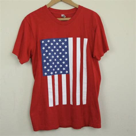 American Apparel Red Cotton American Flag T Shirt Patriotic Usa