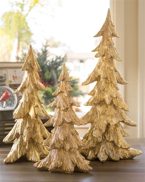 Set Of 3 Gold Tabletop Christmas Trees Balsam Hill Tabletop