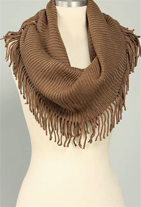 Fringe Knit Infinity Scarf Shop Old Scarves At Papaya Clothing