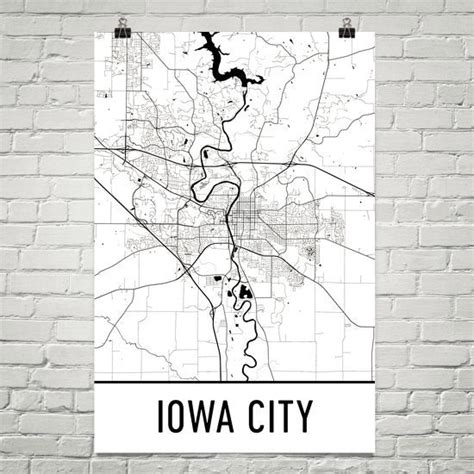 Iowa City Ia Street Map Poster Wall Print By Modern Map Art