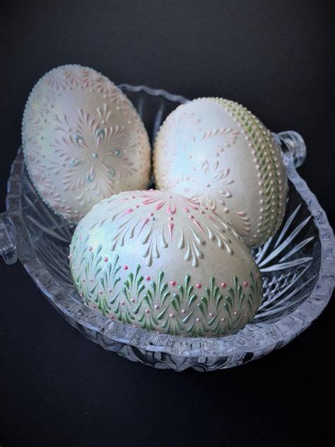 Pearl Easter Eggs Set Of 3 Wax Embossed Chicken Eggs