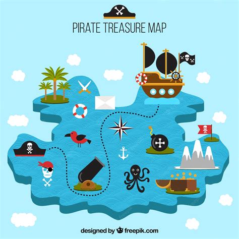 Mapa Del Tesoro Pirata Con Elementos Decorativos Vector Premium