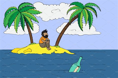 Lonely Man On A Desert Island ~ Illustrations ~ Creative Market